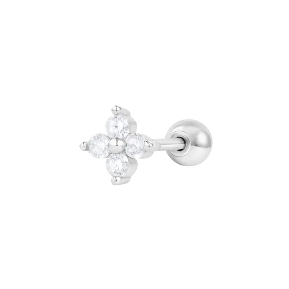 Dainty CZ Four-leaf Clover Barbell Piercing Stud