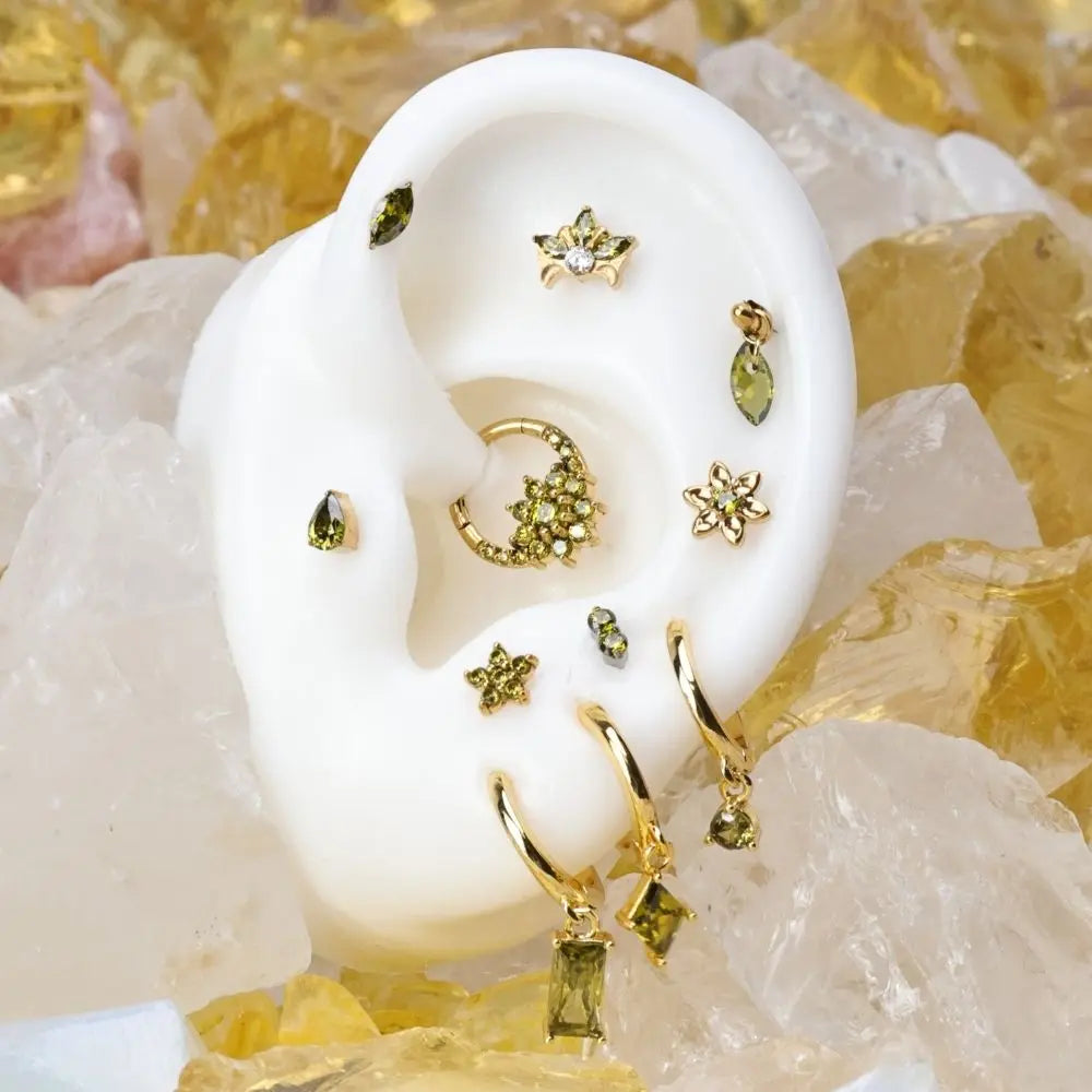 Titanium Azalea Dainty Peridot Flower Flat Back Stud