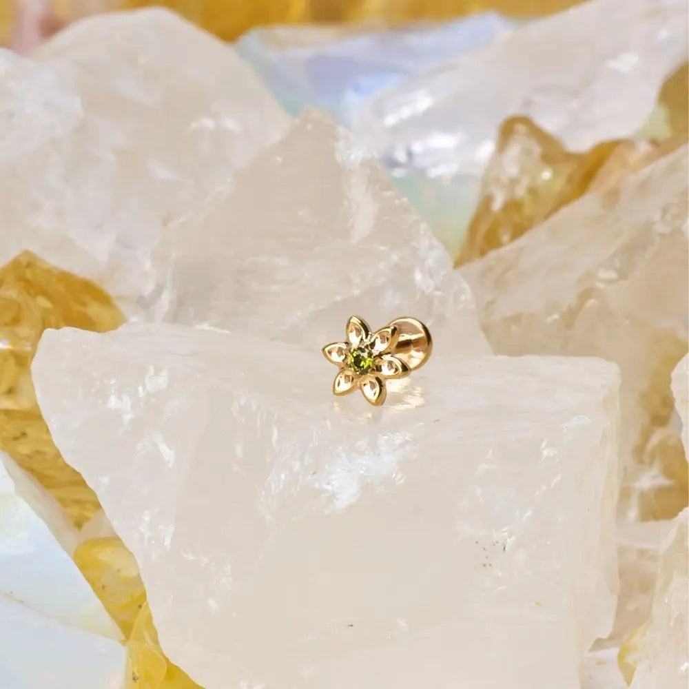 Titanium Azalea Dainty Peridot Flower Flat Back Stud