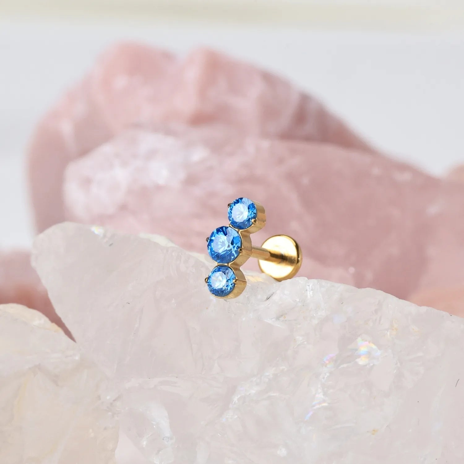 Titanium Elpis Aquamarine Trinity Stone Cluster Flat Back Stud