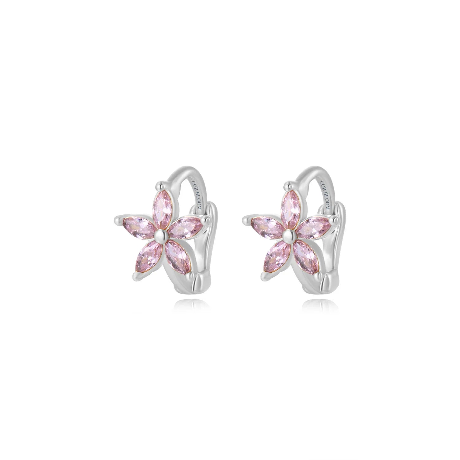 Ella Pink Flower Huggie Earrings