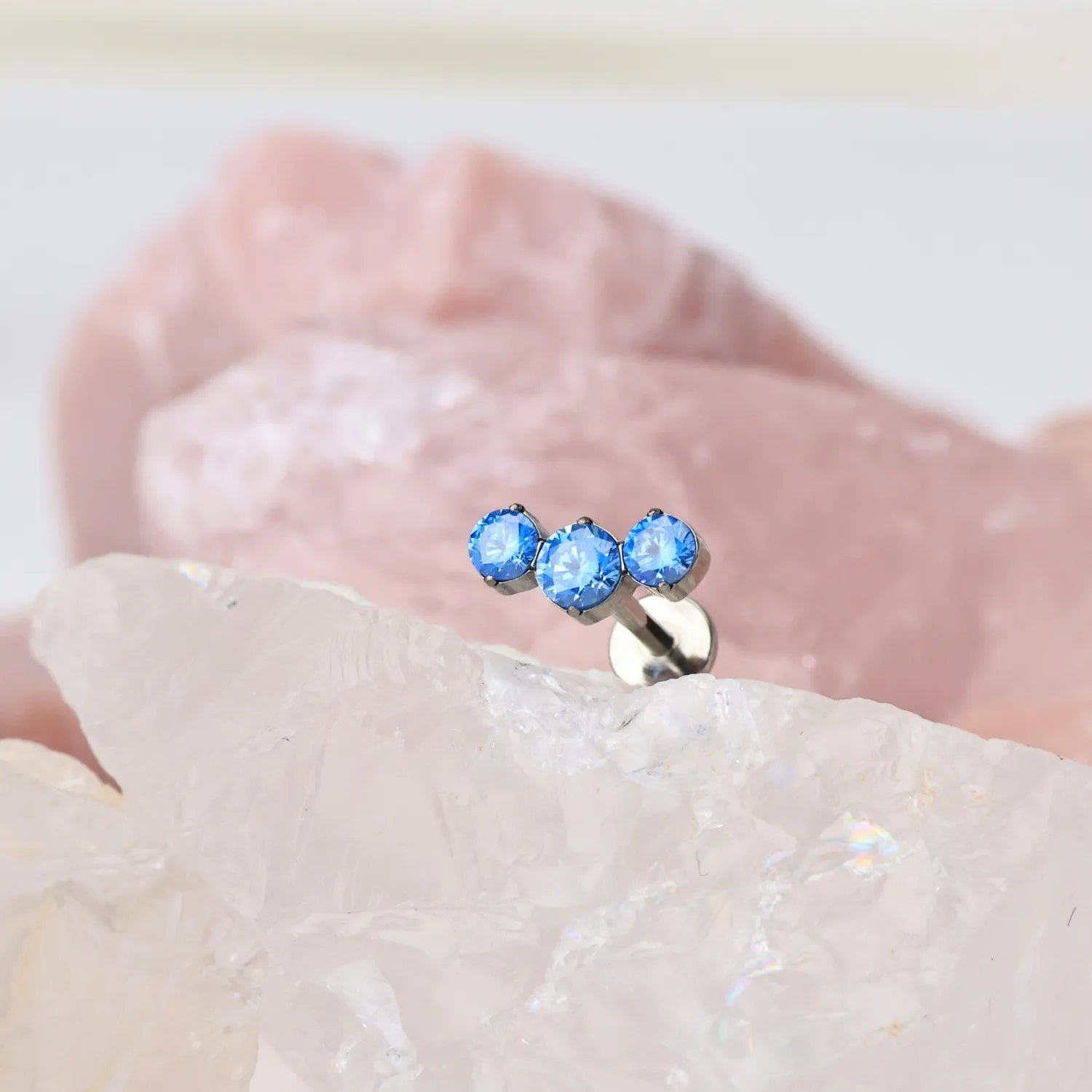 Titanium Elpis Aquamarine Trinity Stone Cluster Flat Back Stud