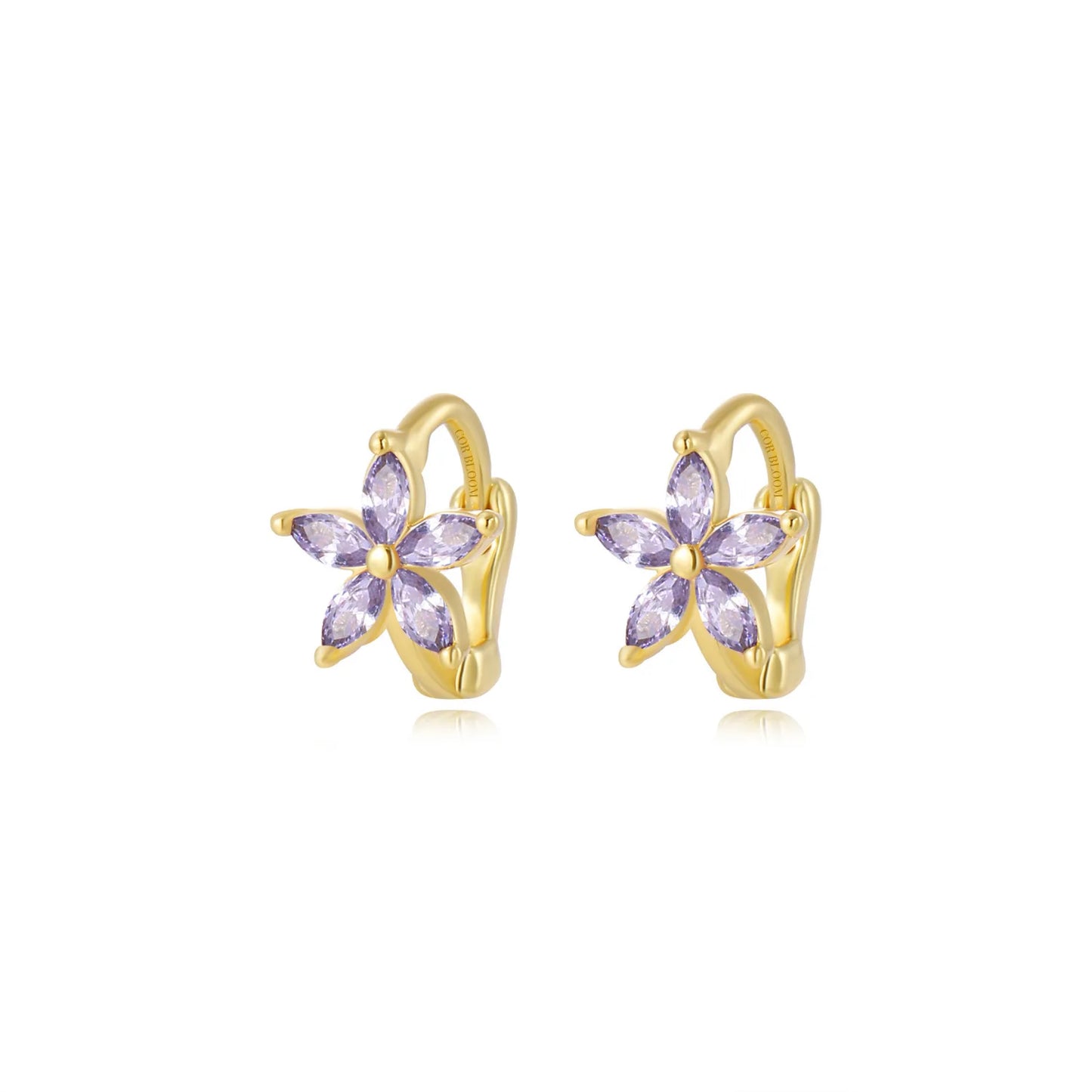 Ella Amethyst Flower Huggie Earrings