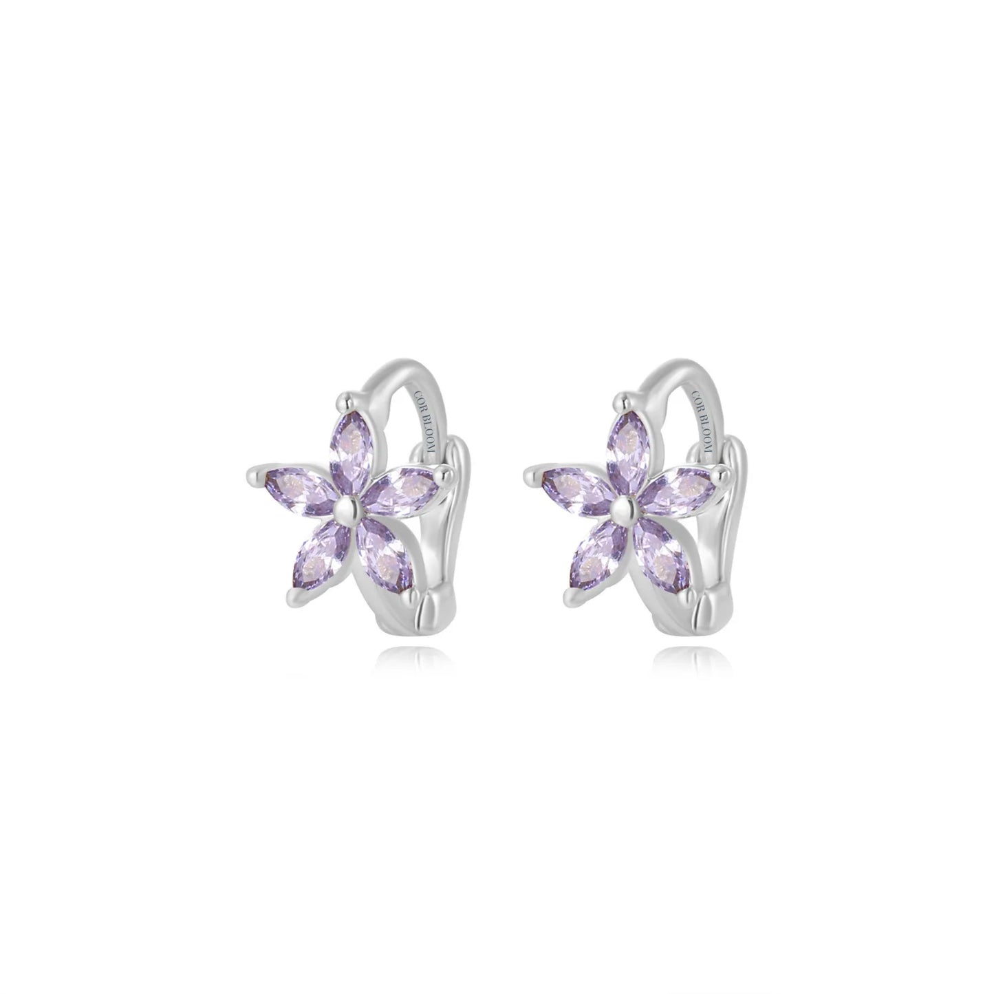 Ella Amethyst Flower Huggie Earrings