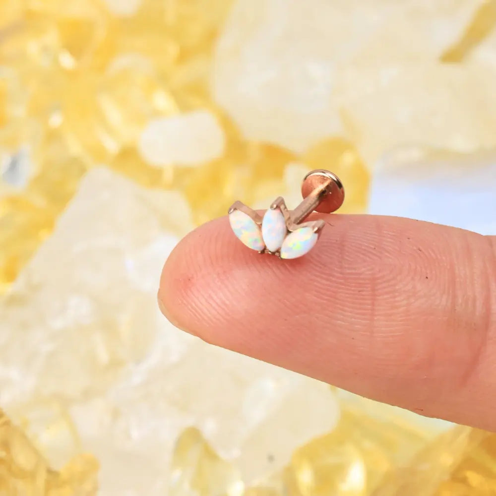 Titanium Kratos 3-Petal White Opal Stud