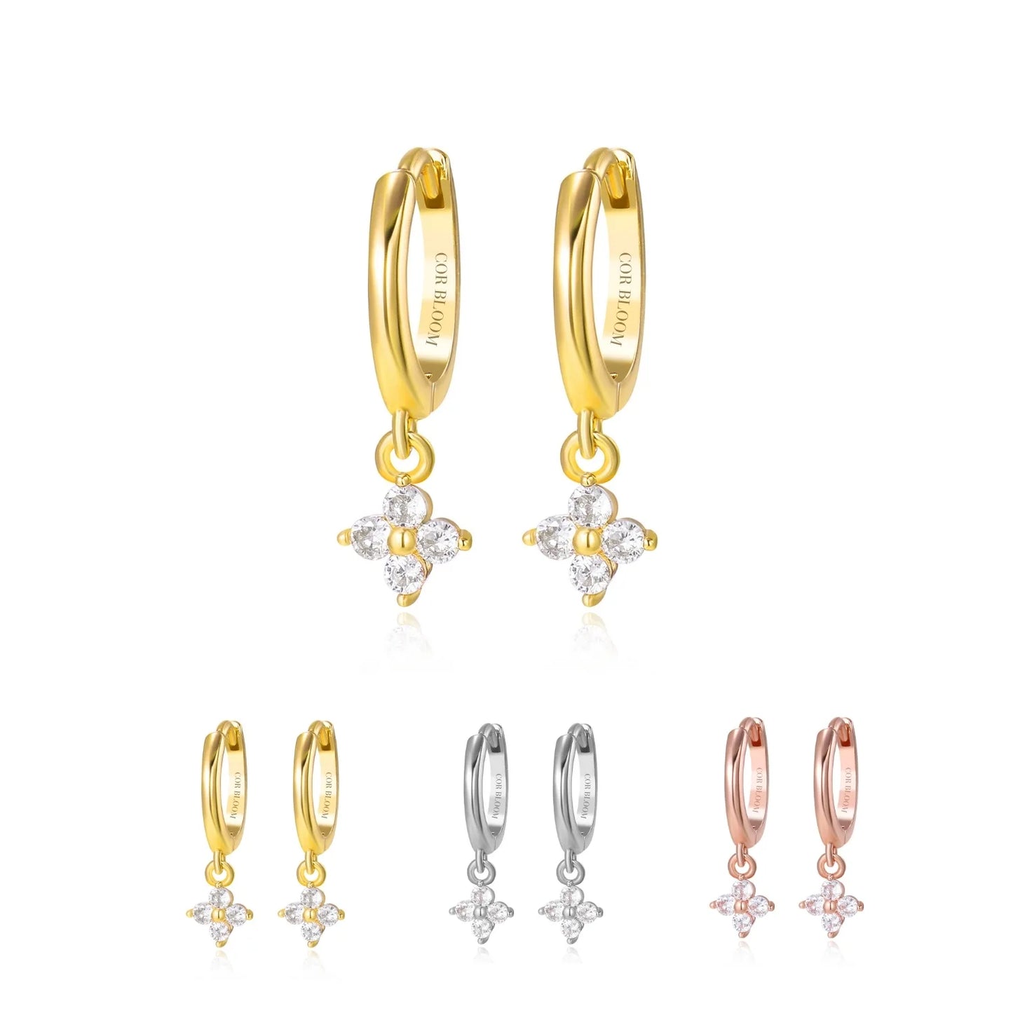 Olivia White Crystal Four-Clover Hoop Earrings