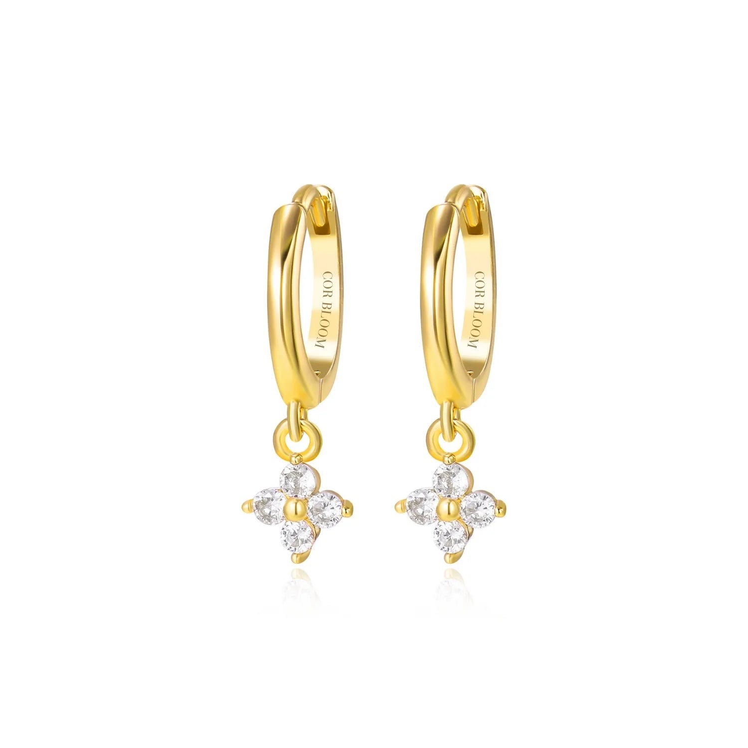 Olivia White Crystal Four-Clover Hoop Earrings