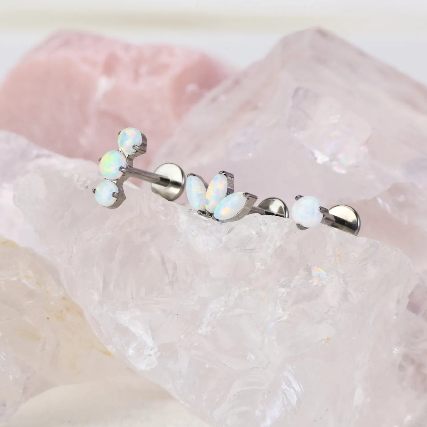 Titanium Elpis White Opal Trinity Cluster Flat Back Stud