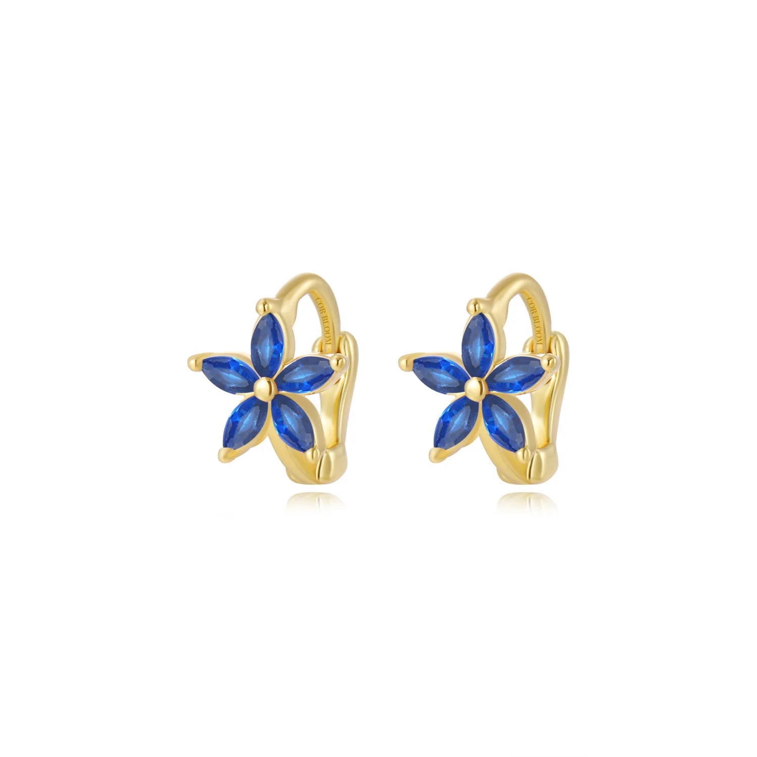 Ella Blue Sapphire Flower Huggie Earrings