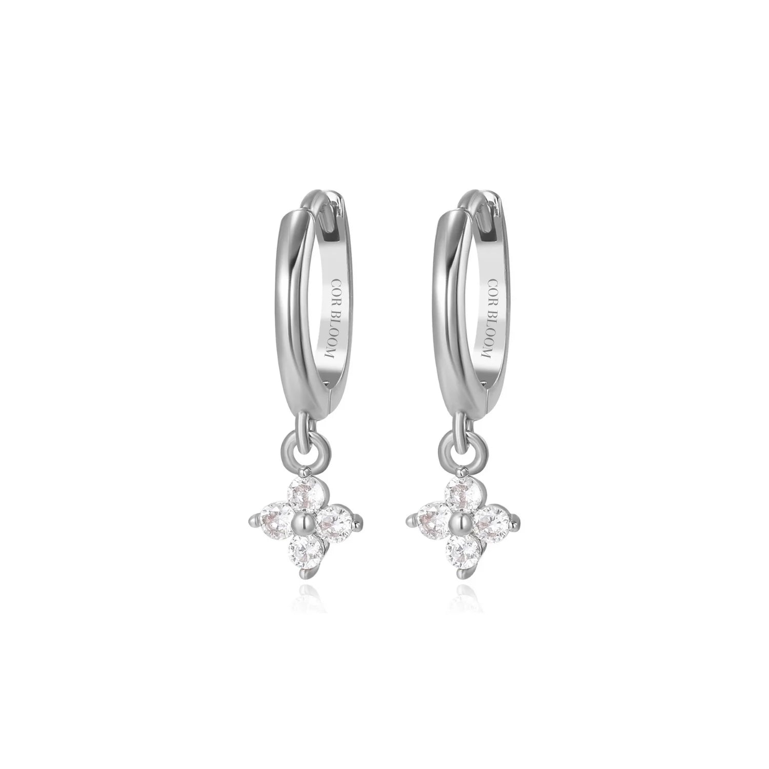 Olivia White Crystal Four-Clover Hoop Earrings