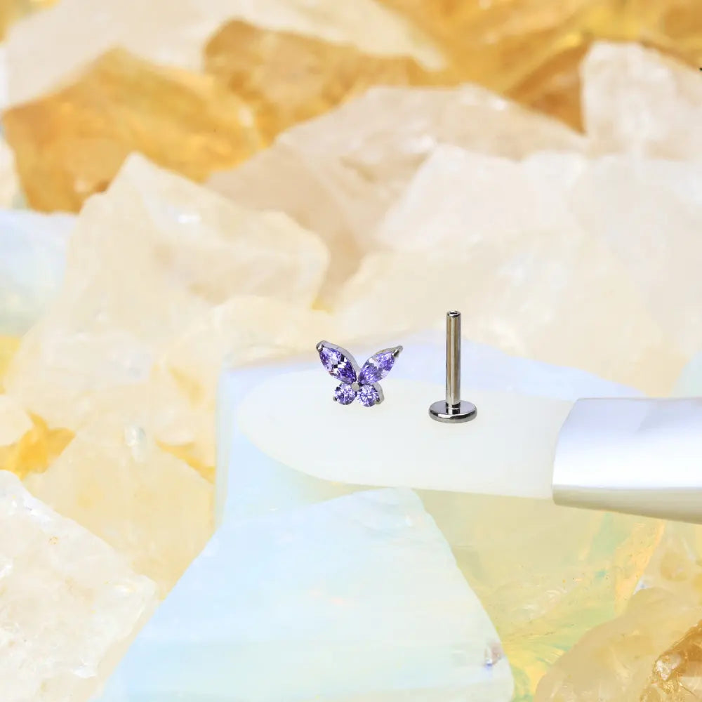 Titanium Liberty Amethyst Butterfly Flat Back Stud