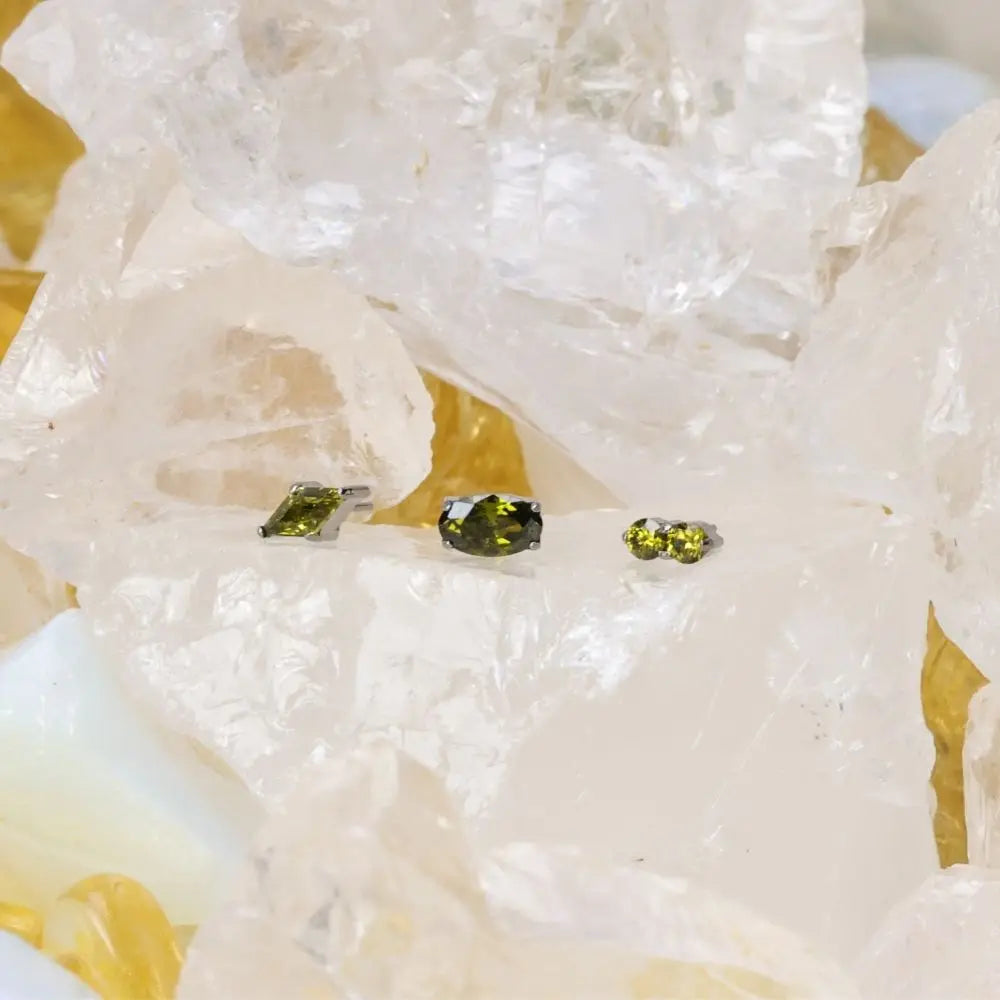 Titanium Xyla Rhombus Gemstone Stud - Peridot
