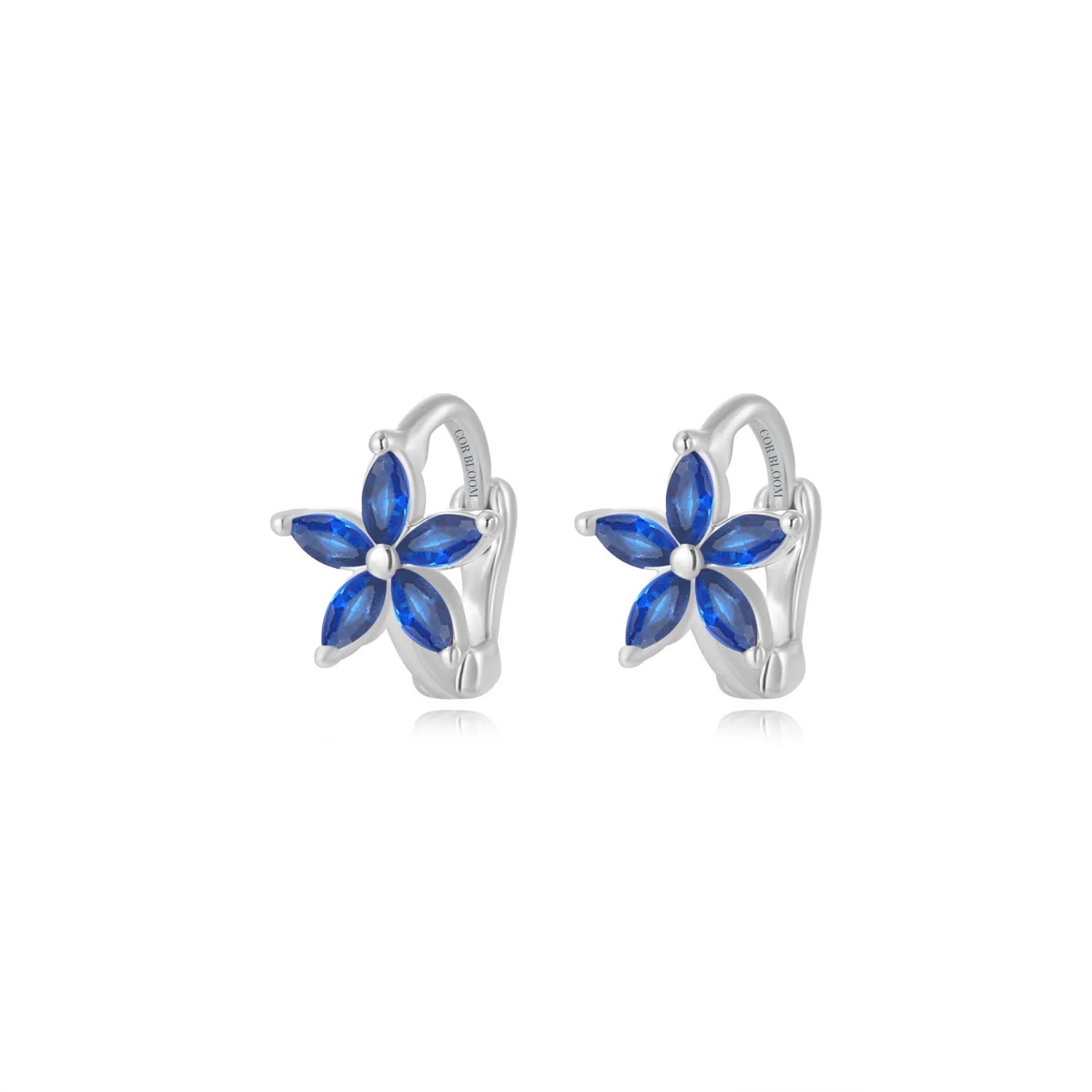Ella Blue Sapphire Flower Huggie Earrings