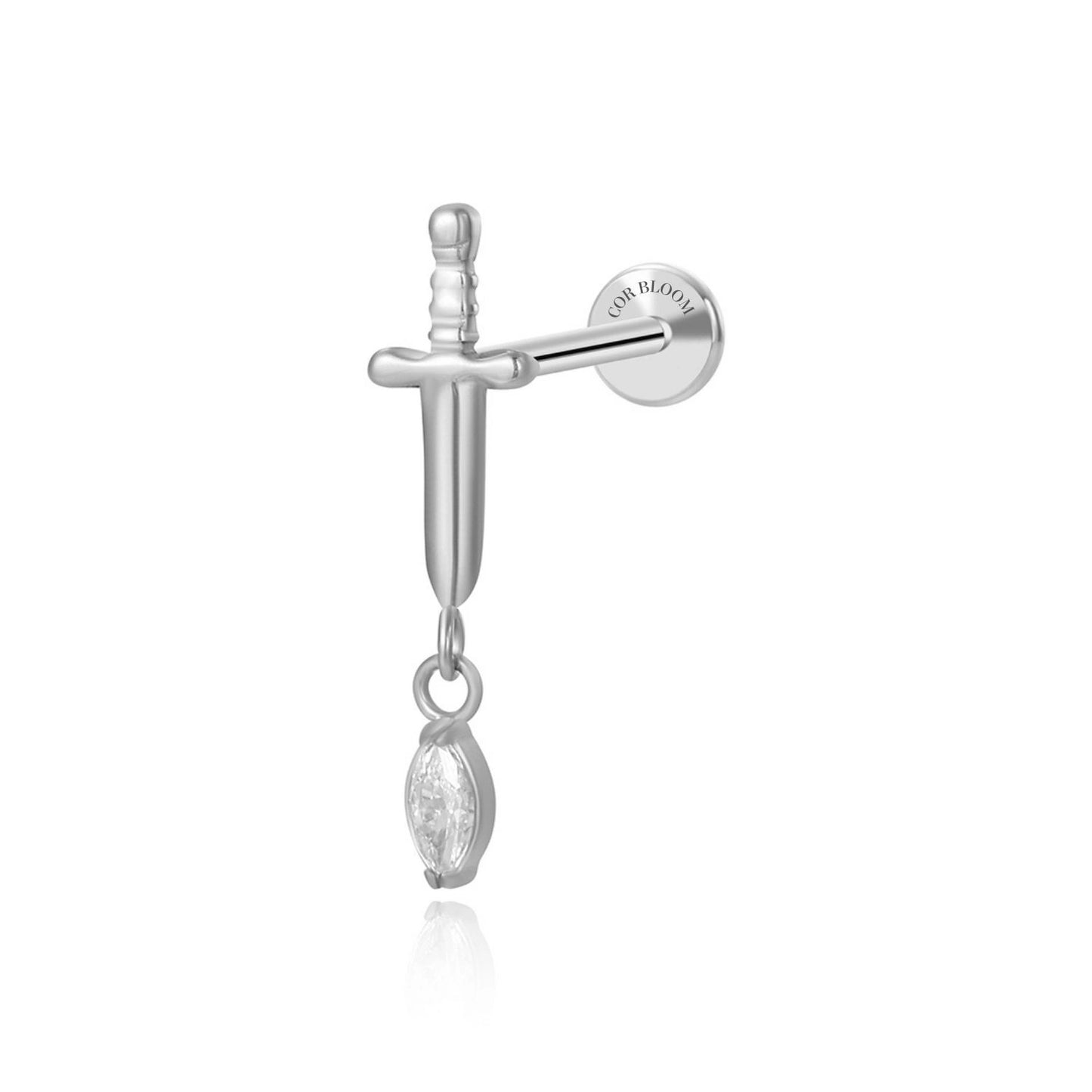Titanium Diamond Sword Flat Back Stud