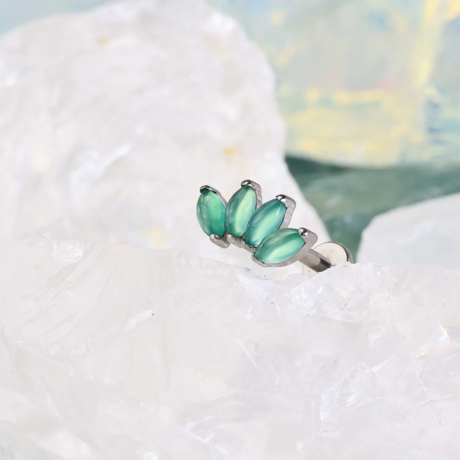 Titanium Green Jade 5-Petal Marquise Stud