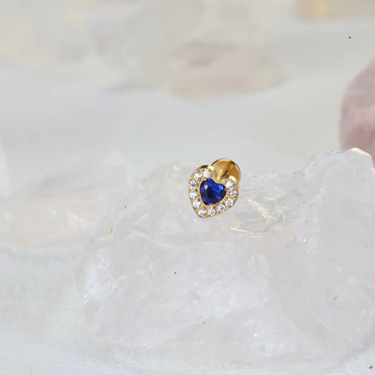 Titanium Blue Sapphire Heart Flat Back Piercing Stud