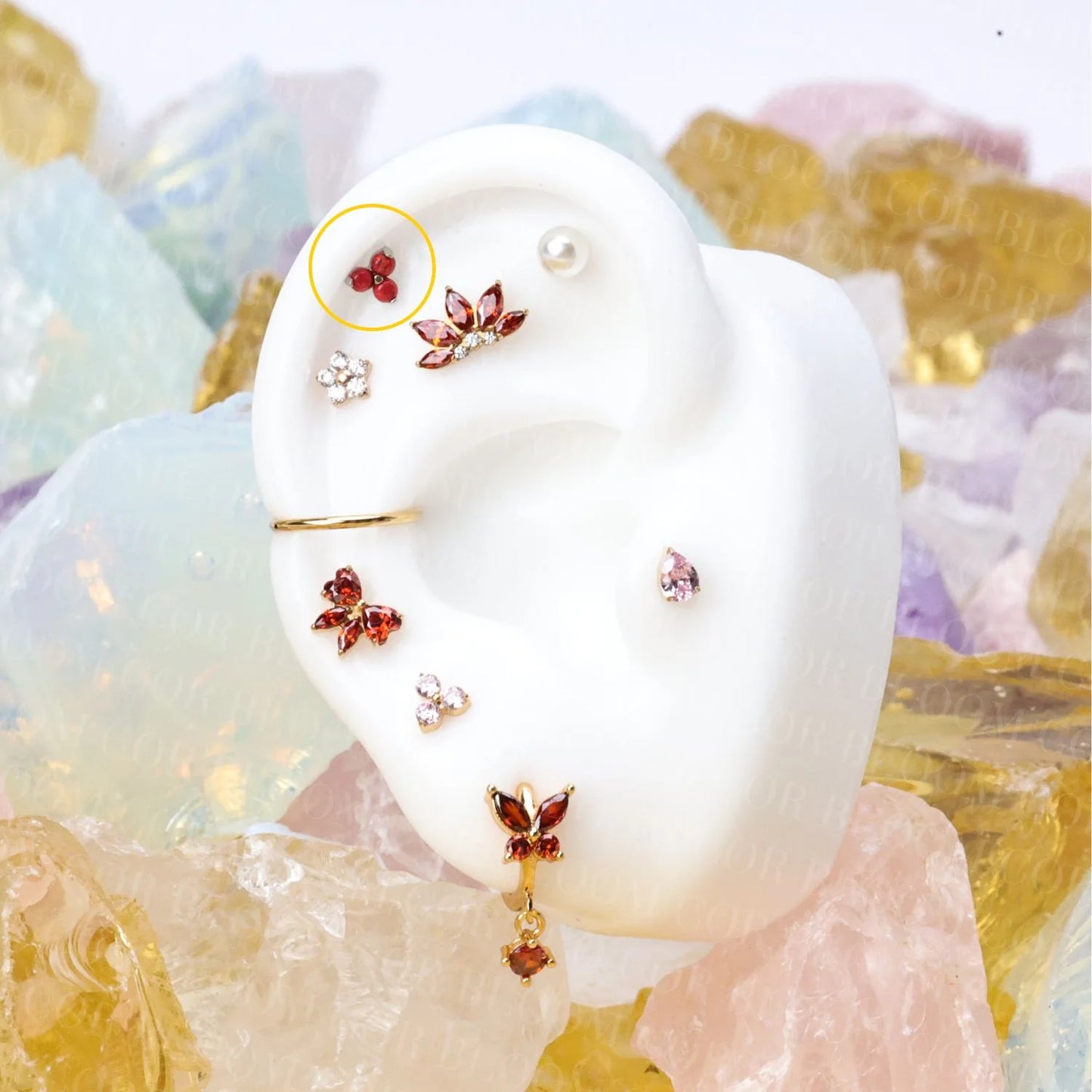 Titanium Mini Red Cherry Opal Triangle Flat Back Stud