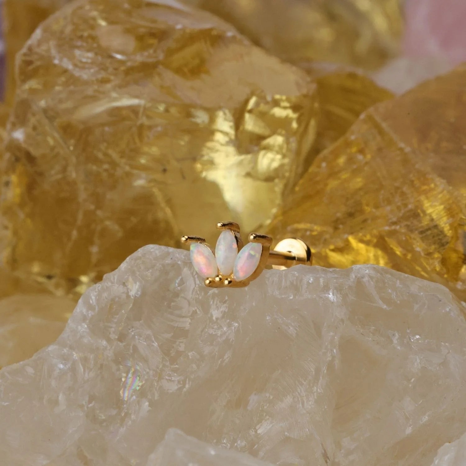 3-Petal Opal Labret Piercing Stud