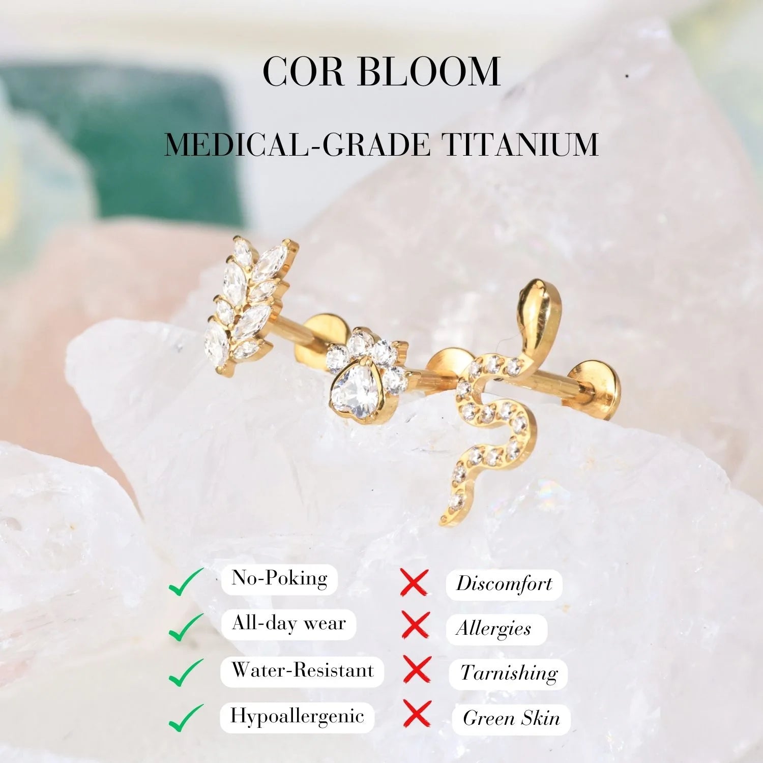 Titanium Crystal Rice Spike Flat Back Stud