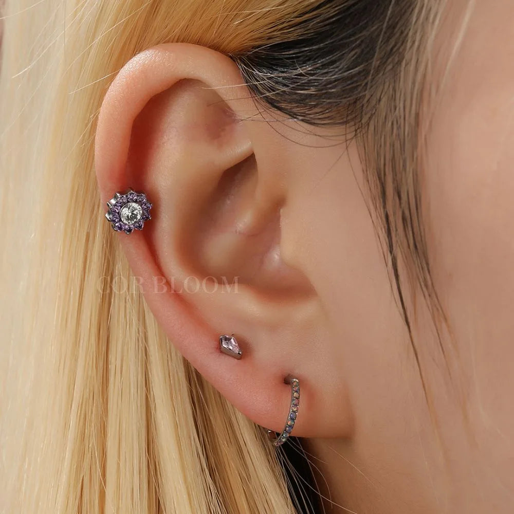 Lavender Jade Flower Flat Back Stud