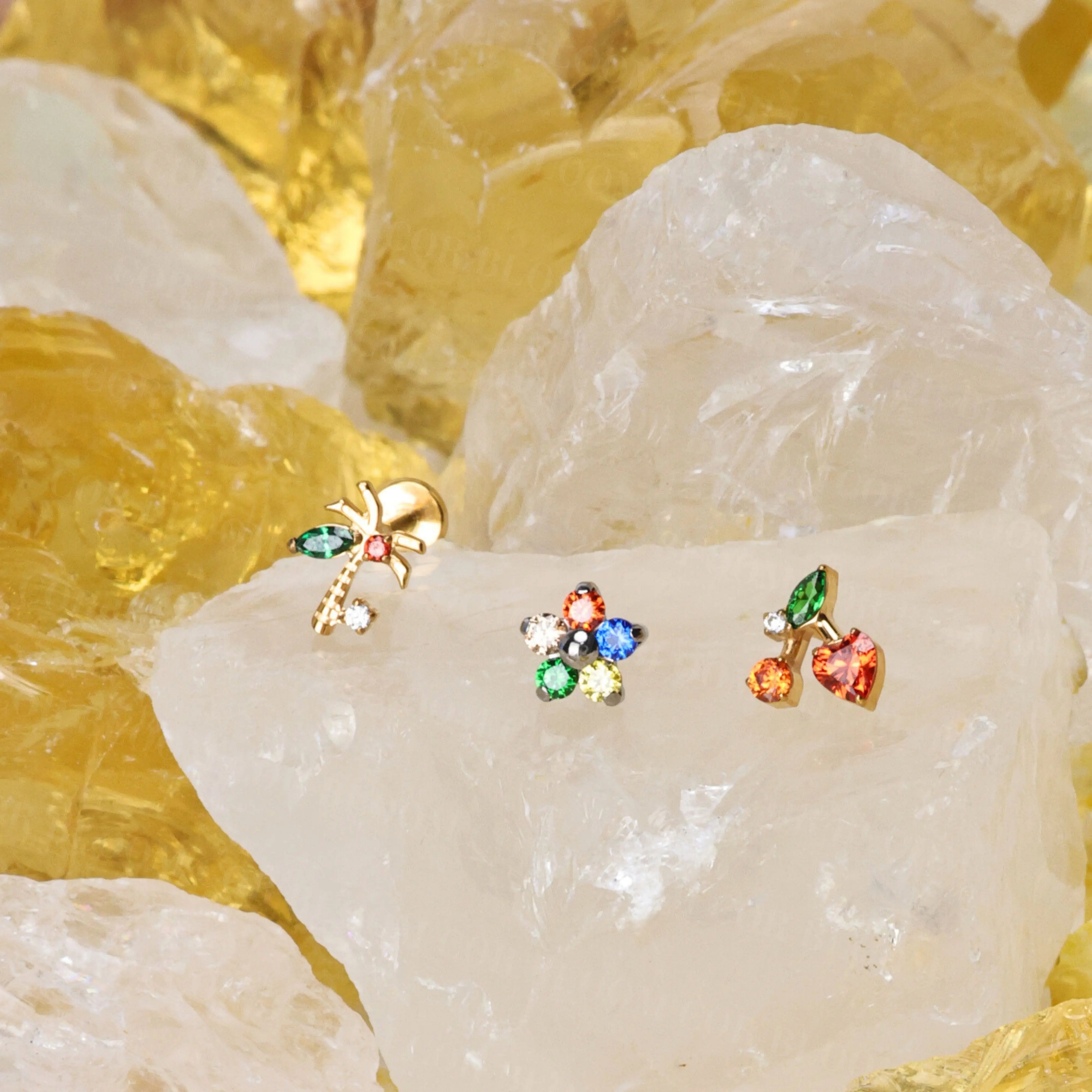 Titanium Multicolor Flower Flat Back Stud