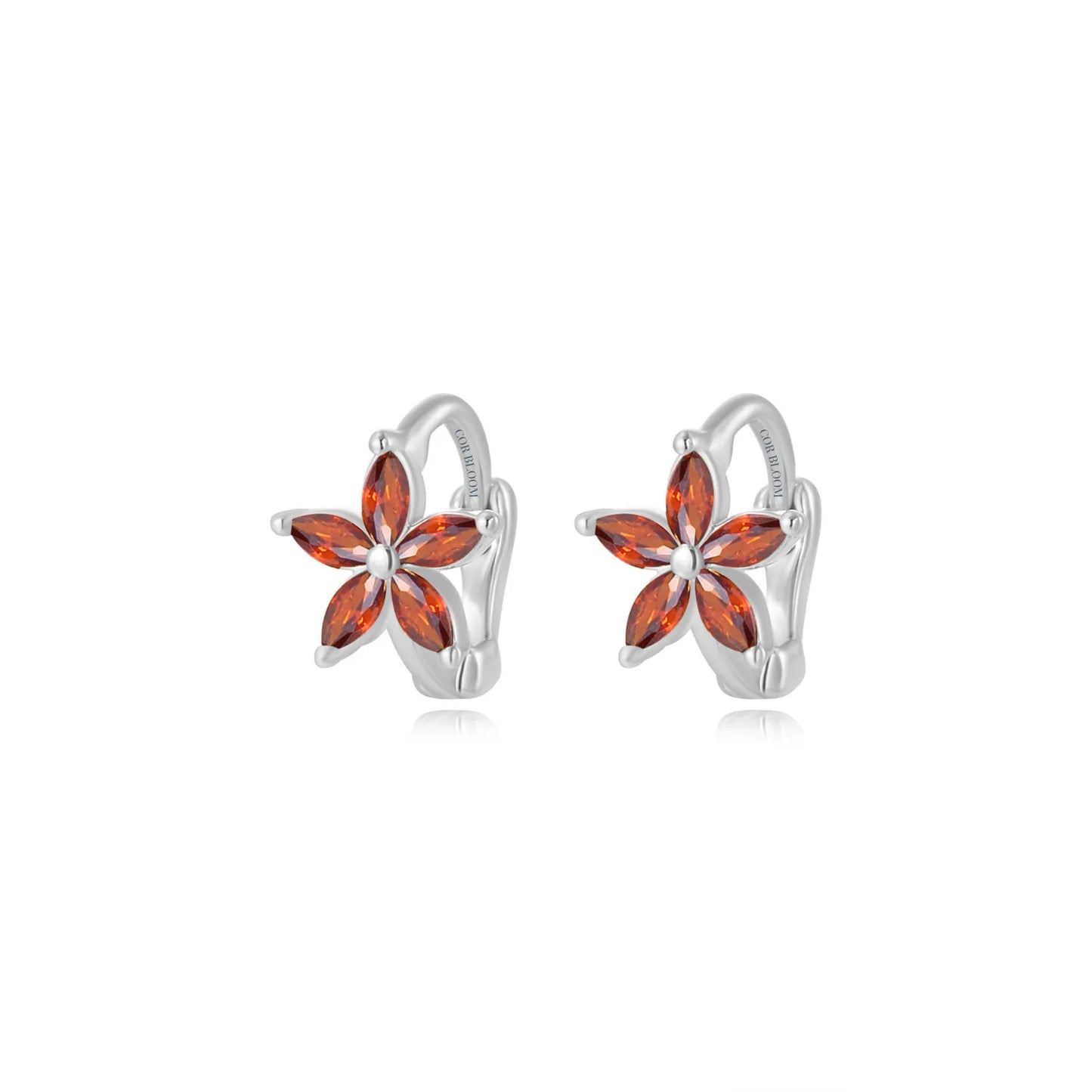 Ella Red Garnet Flower Huggie Earrings