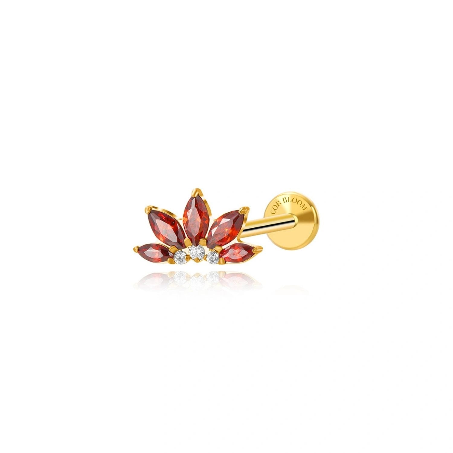 Titanium Xanthe Red Garnet Lotus Flat Back Stud