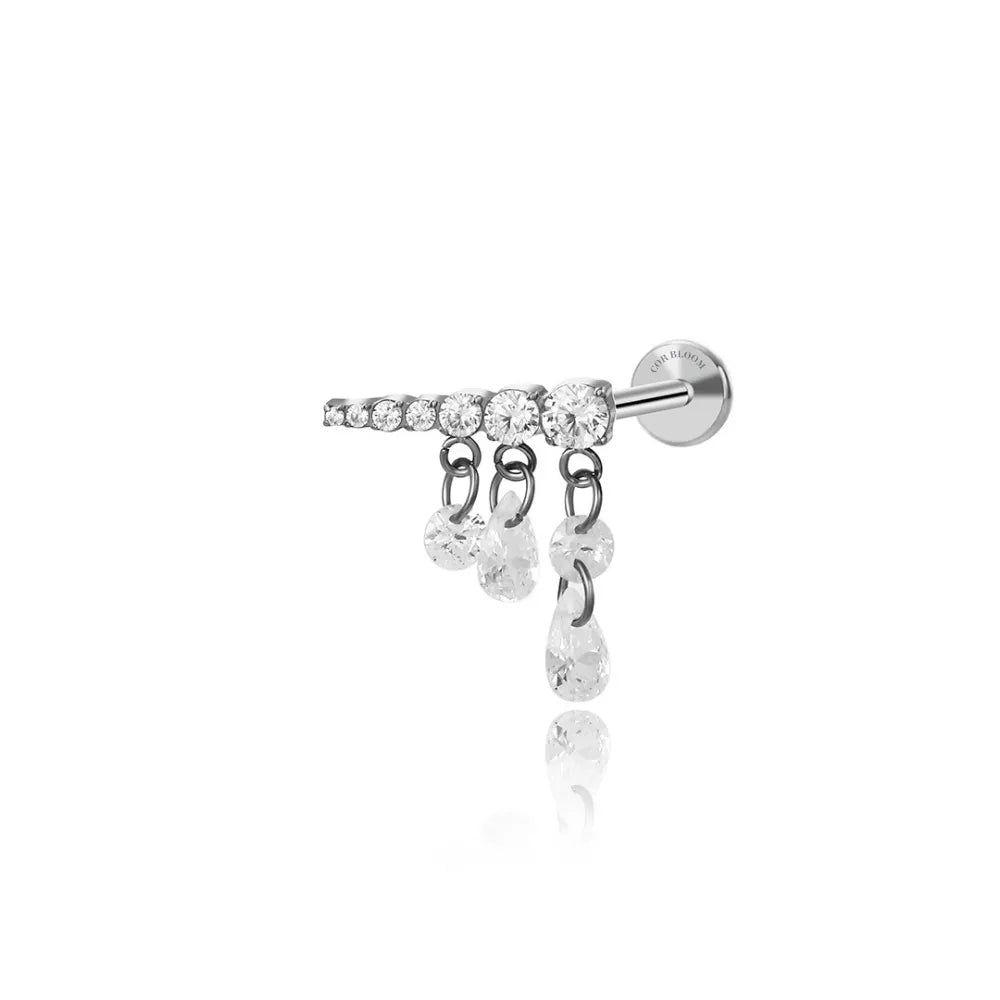 Titanium Dangling Diamond Tassel Piercing Earring