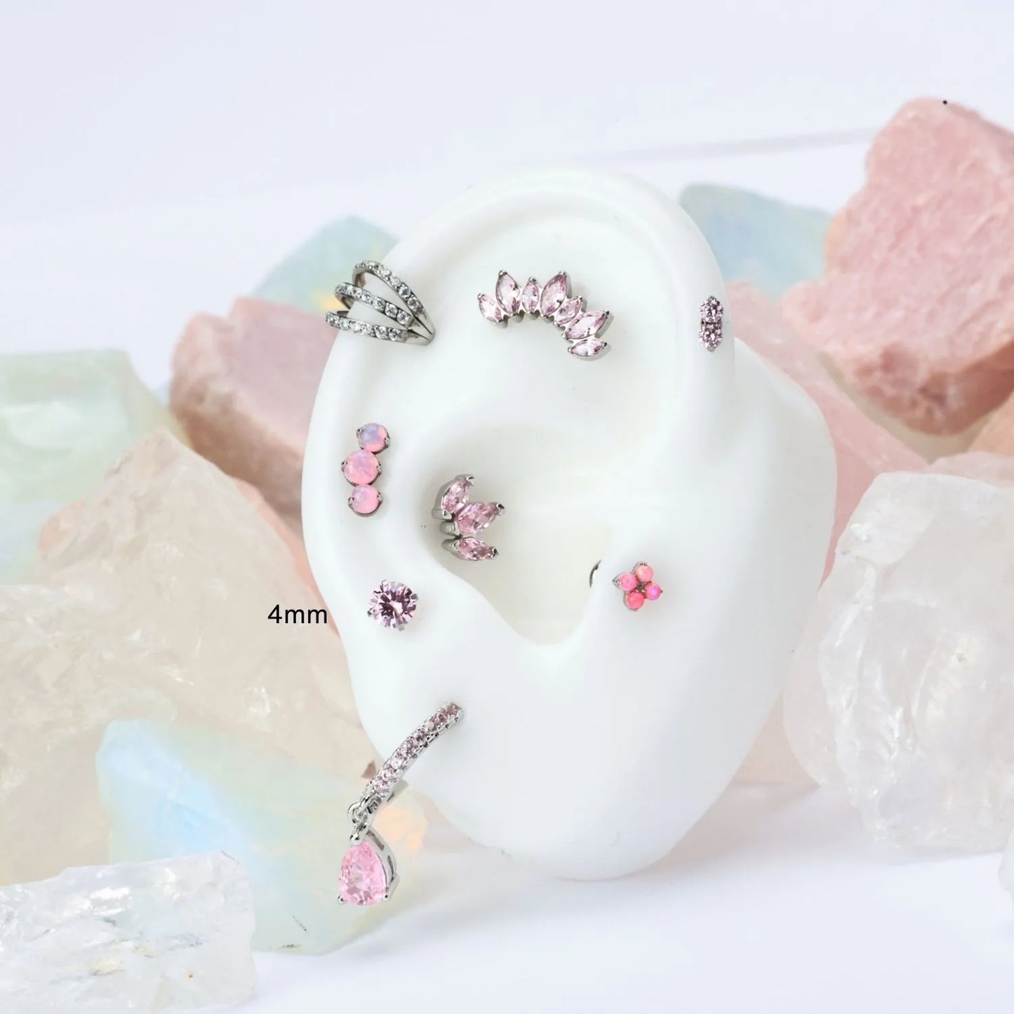 Titanium Pink Gemstone 7-Petal Crown Piercing Stud