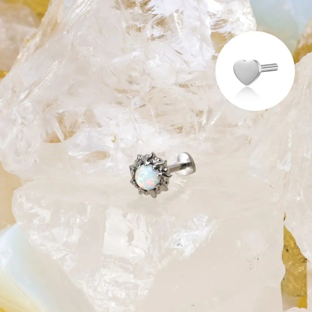 Solid Titanium Opal Sun Push Pin Flatback Stud