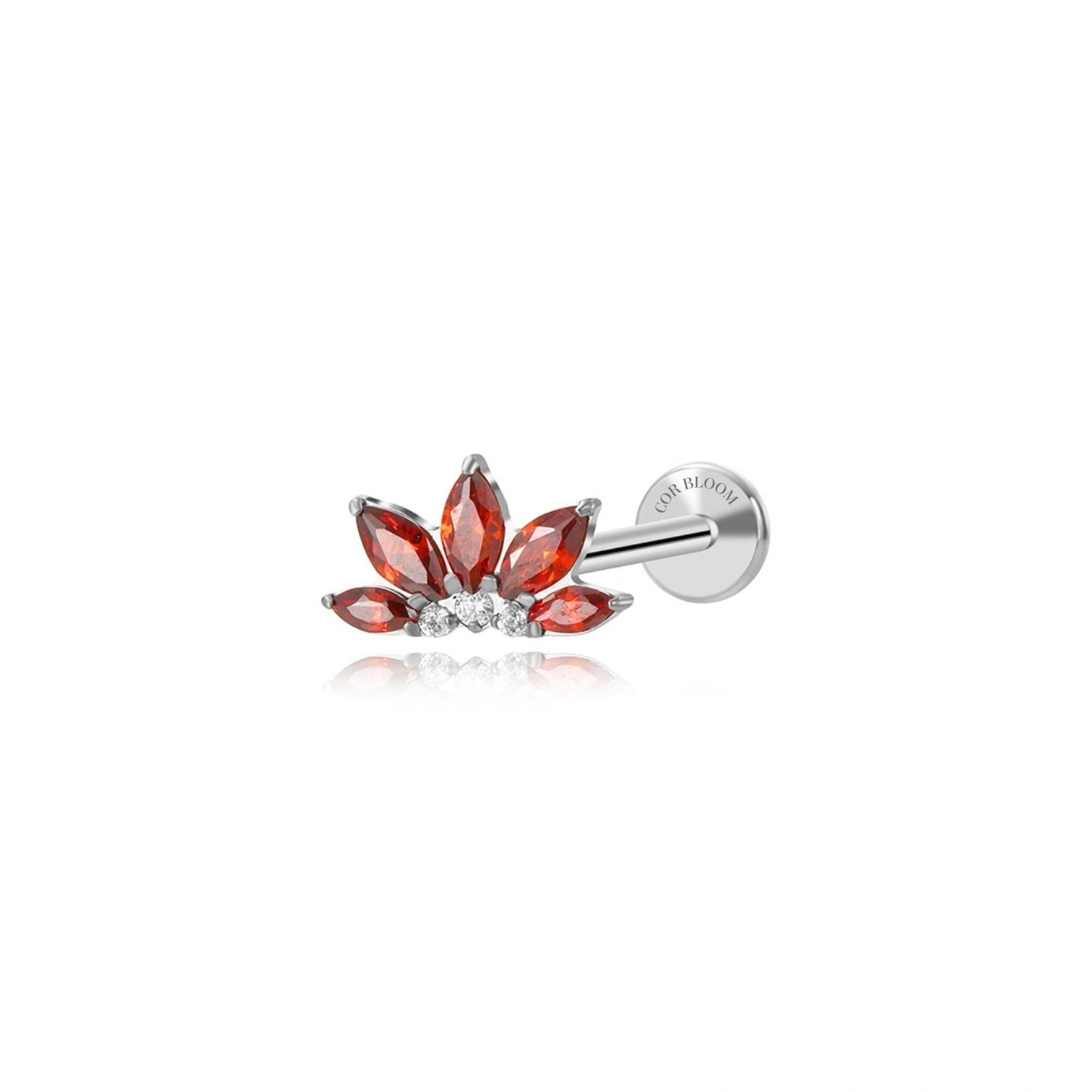 Titanium Xanthe Red Garnet Lotus Flat Back Stud