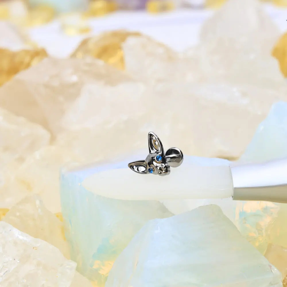 Titanium Blue Sapphire Eye Sphynx Cat Flat Back Stud