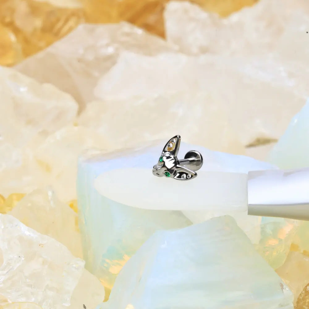 Titanium Green Emerald Eye Sphynx Cat Flat Back Stud
