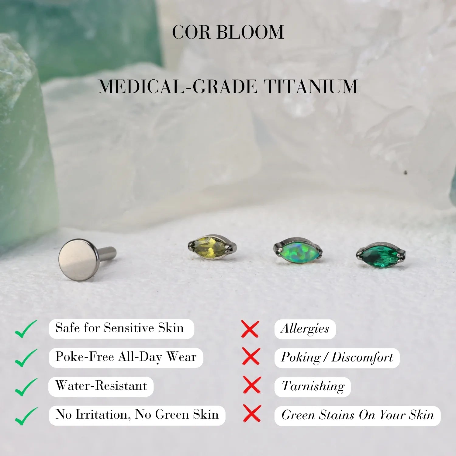 Titanium Elynn Green Opal Marquise Flat Back Stud