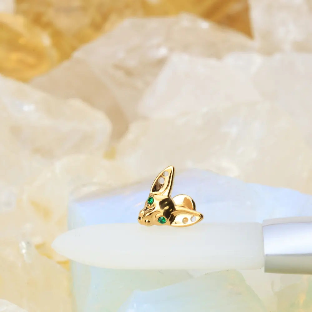 Titanium Green Emerald Eye Sphynx Cat Flat Back Stud