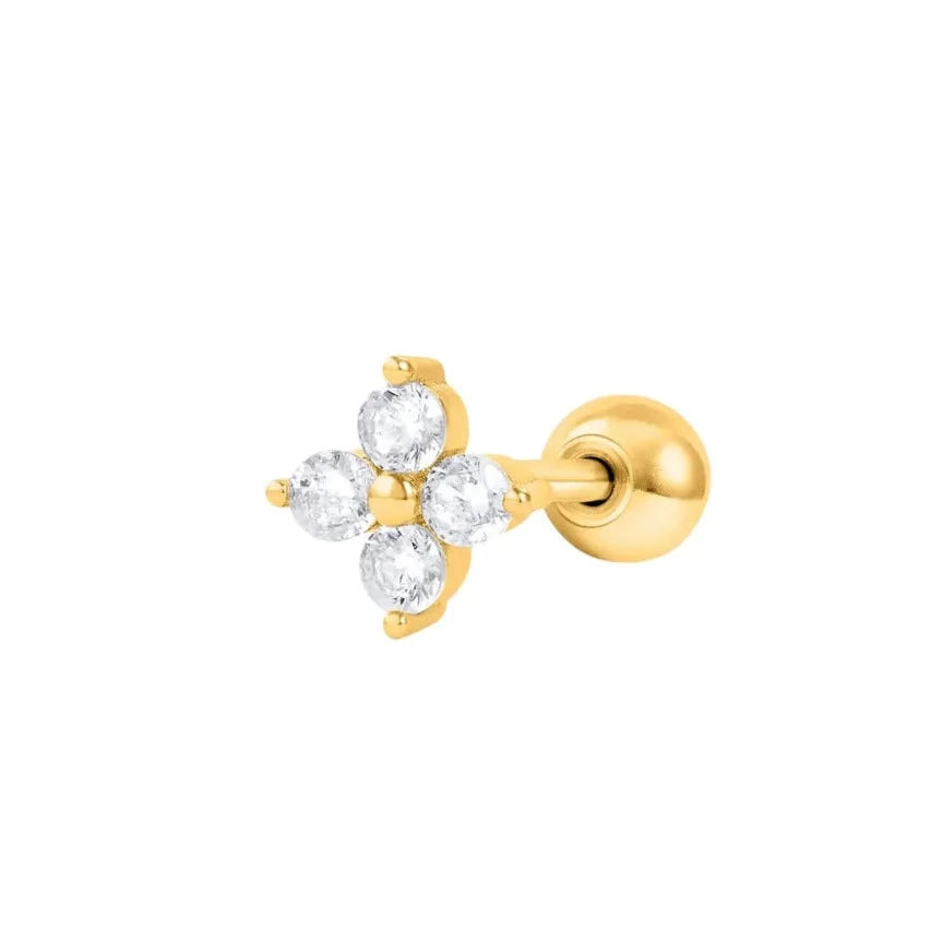 Dainty CZ Four-leaf Clover Barbell Piercing Stud
