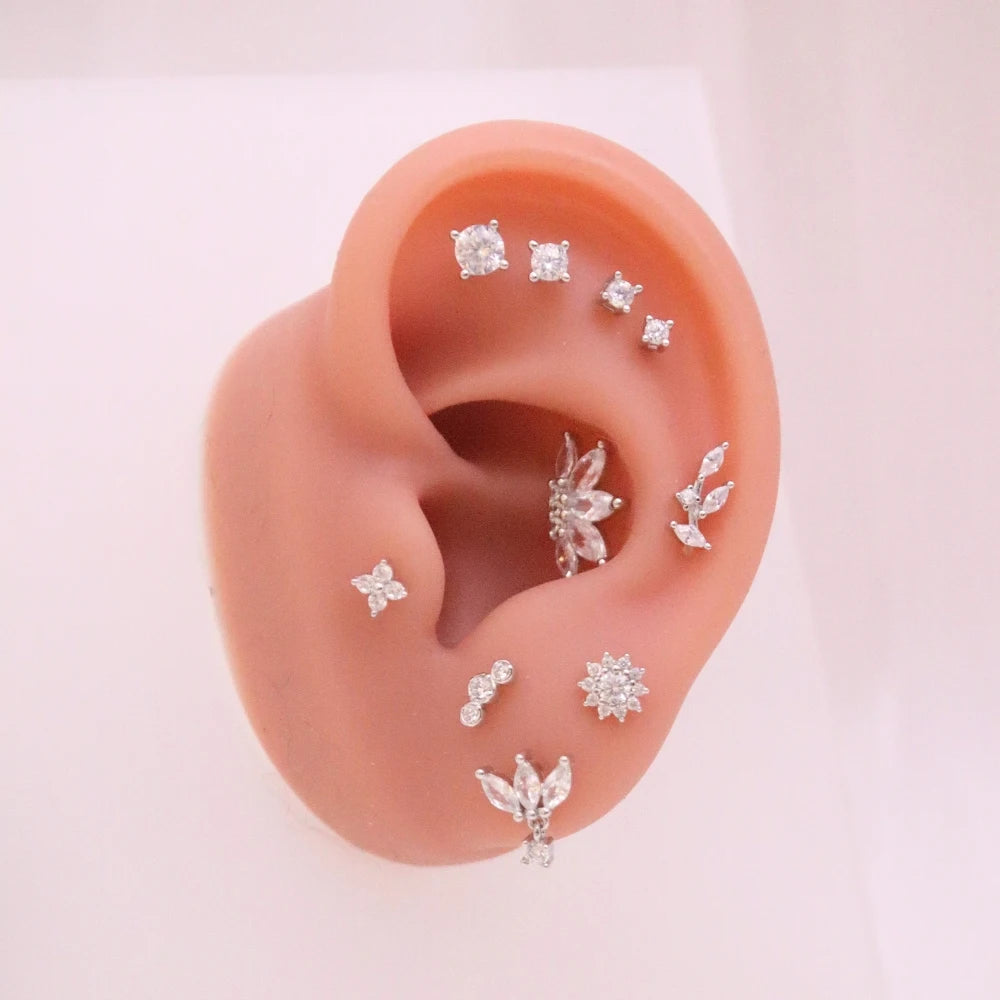 Dainty CZ Four-leaf Clover Barbell Piercing Stud