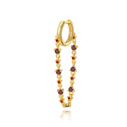 Livia Red Garnet Dangling Chain Hoop Earring