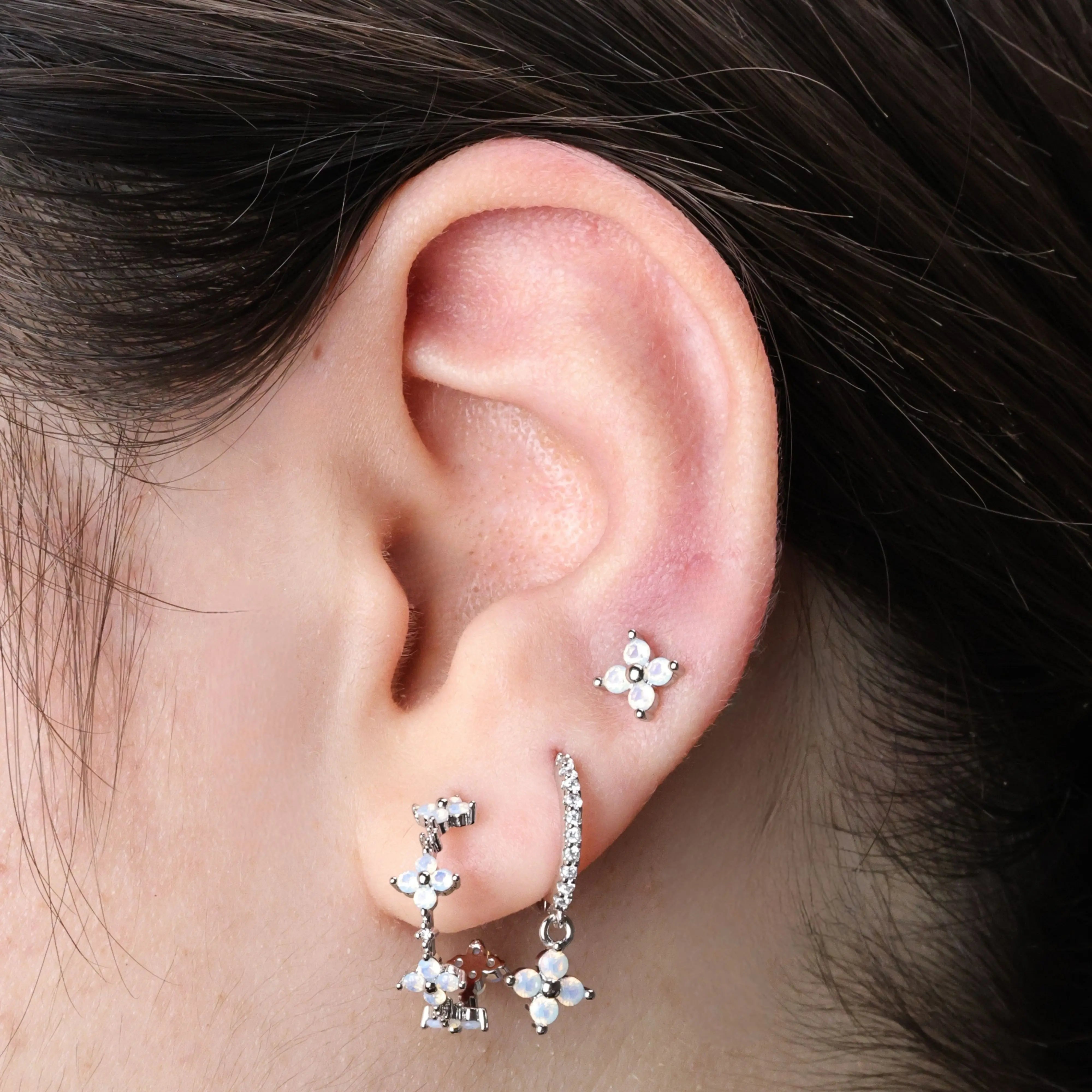 Philomela Moonstone Four Clover Flower Stud Earrings