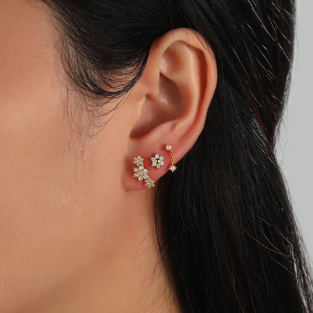 Trio Blooming Flower Flat Back Stud