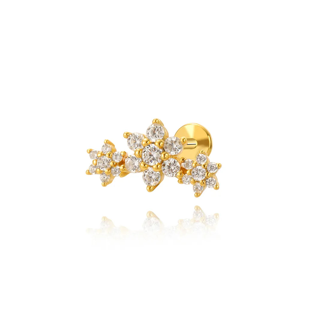 Trio Blooming Flower Flat Back Stud