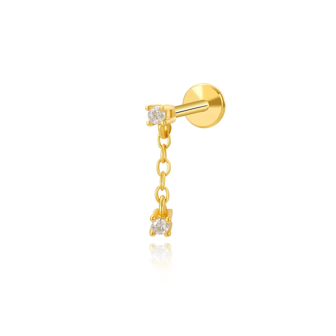 Hypoallergenic No-poking Long Chain Flat Back Stud For Her Gold