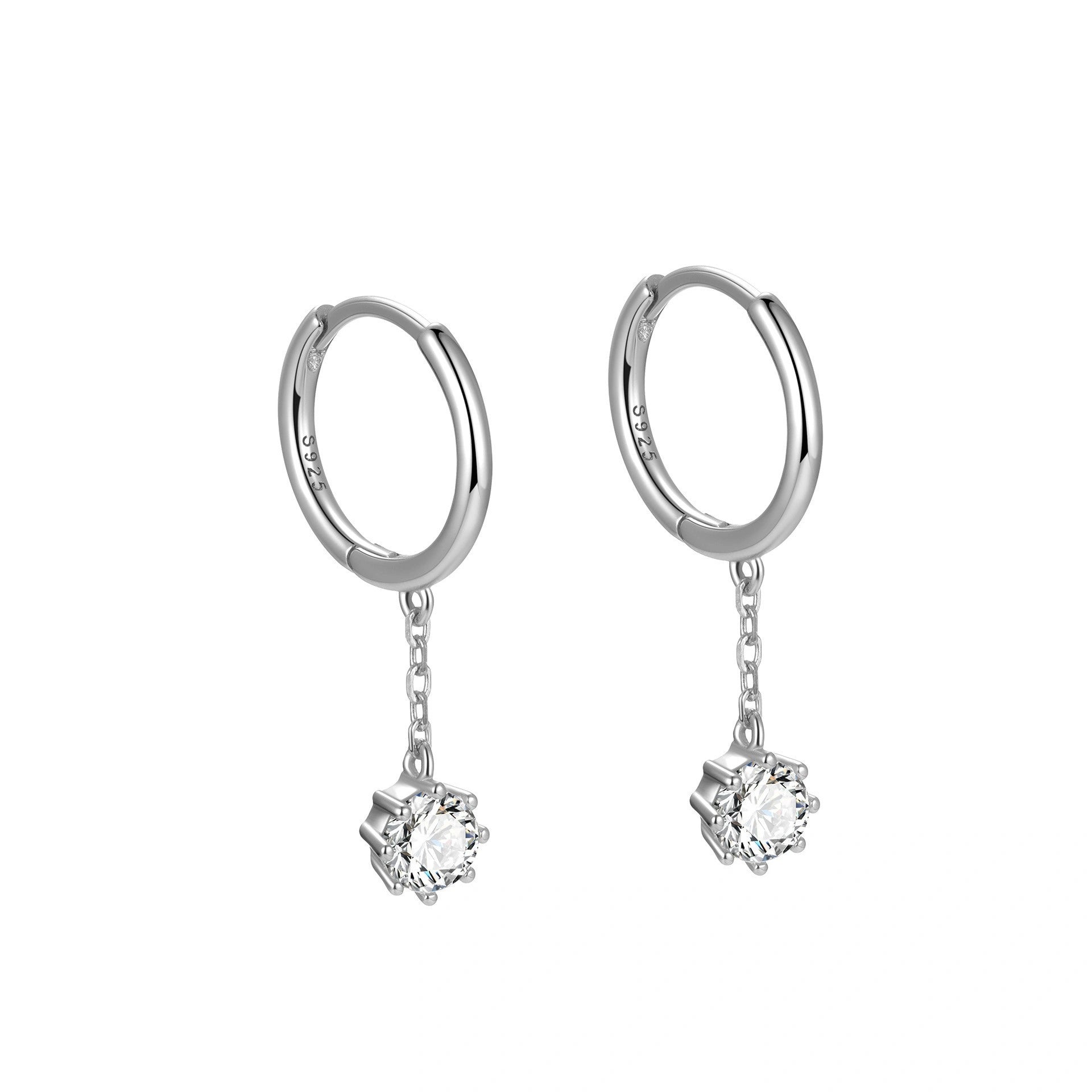 Dangling Chain CZ Hoop Earrings