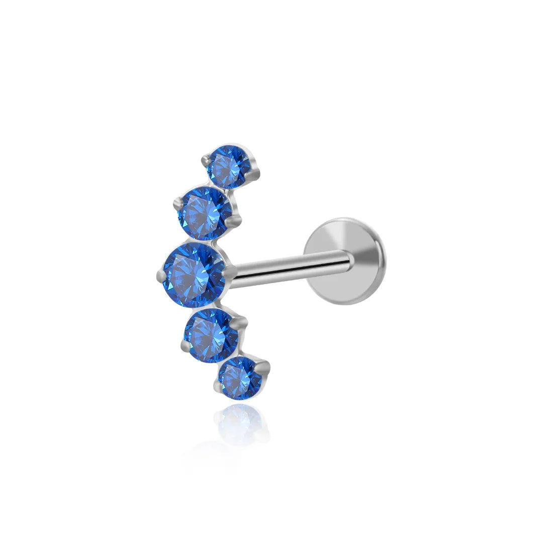 Titanium Blue Sapphire Five Stone Cluster Flat Back Stud