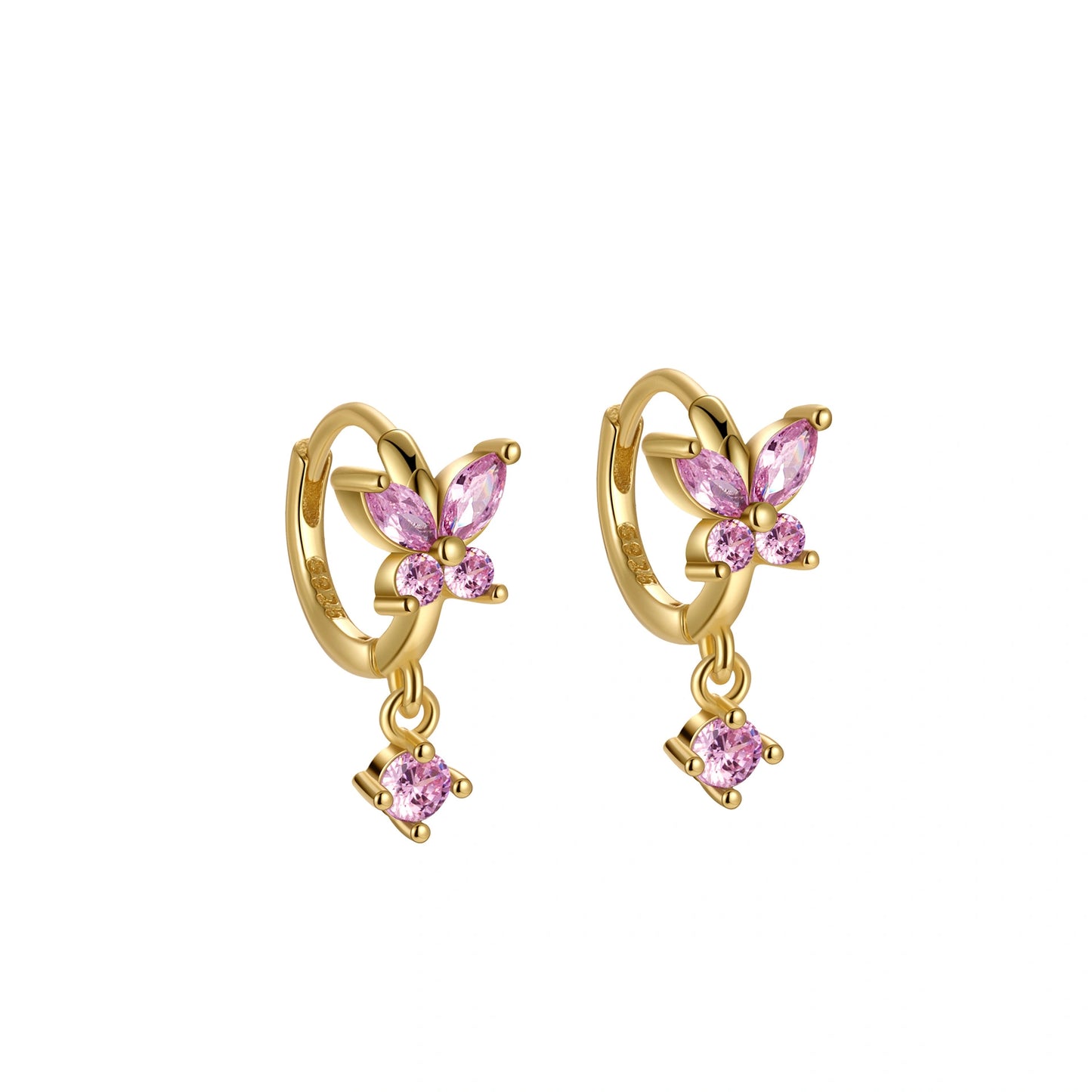 Nefeli Pink Tourmaline Butterfly Huggie Earrings