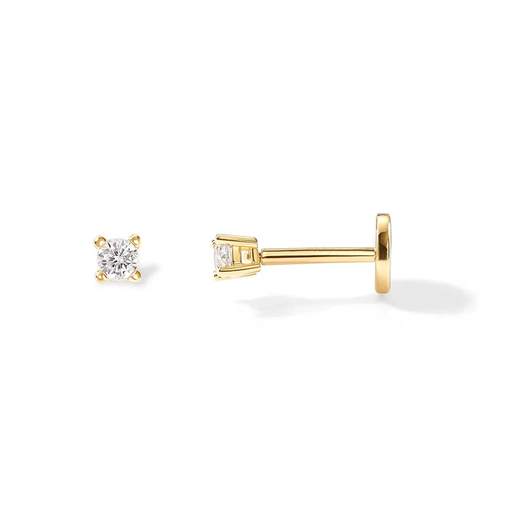 Minimal Round Cut CZ Piercing Stud - Threaded