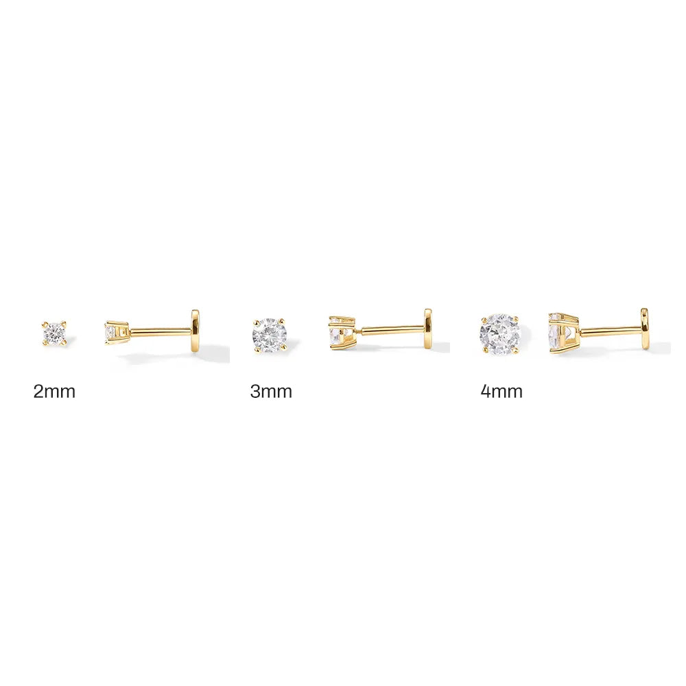 Minimal Round Cut CZ Piercing Stud - Threaded