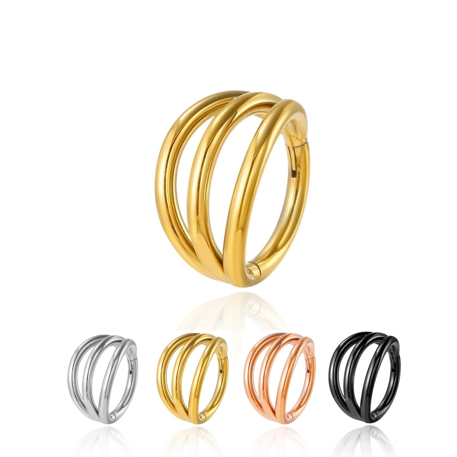 Solid Titanium Trio-Band Septum Clicker · Helix Hoop · Conch Ring