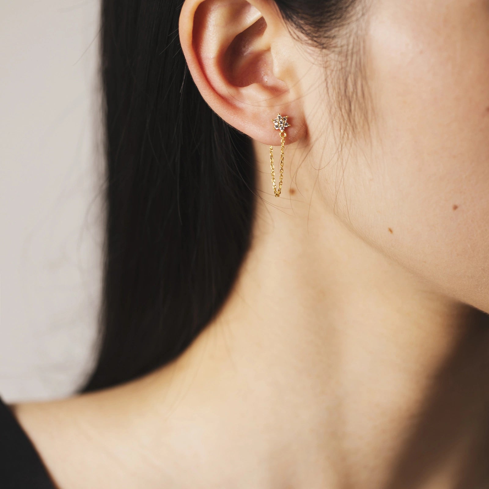 CZ Flower Dangling Chain Earrings