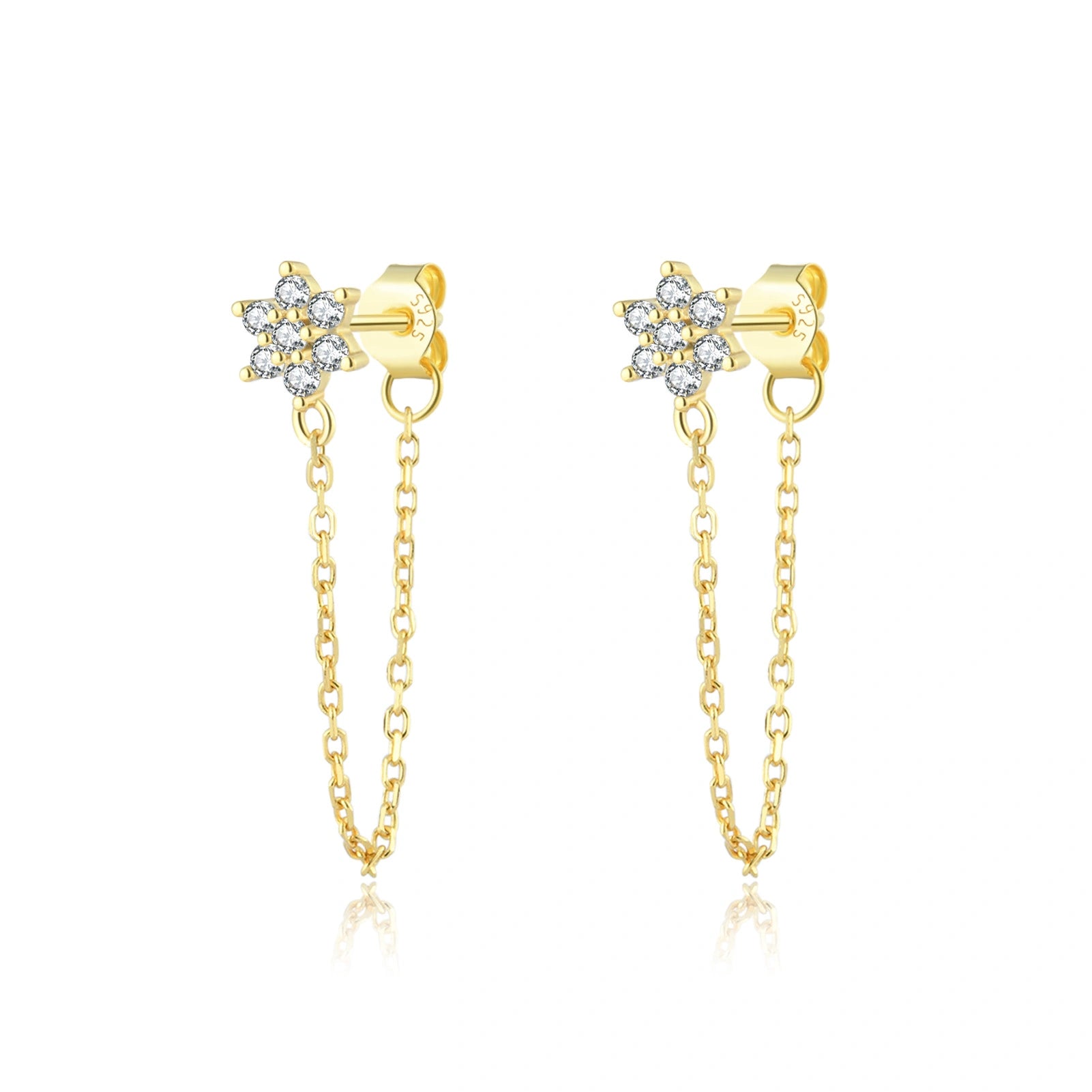 CZ Flower Dangling Chain Earrings